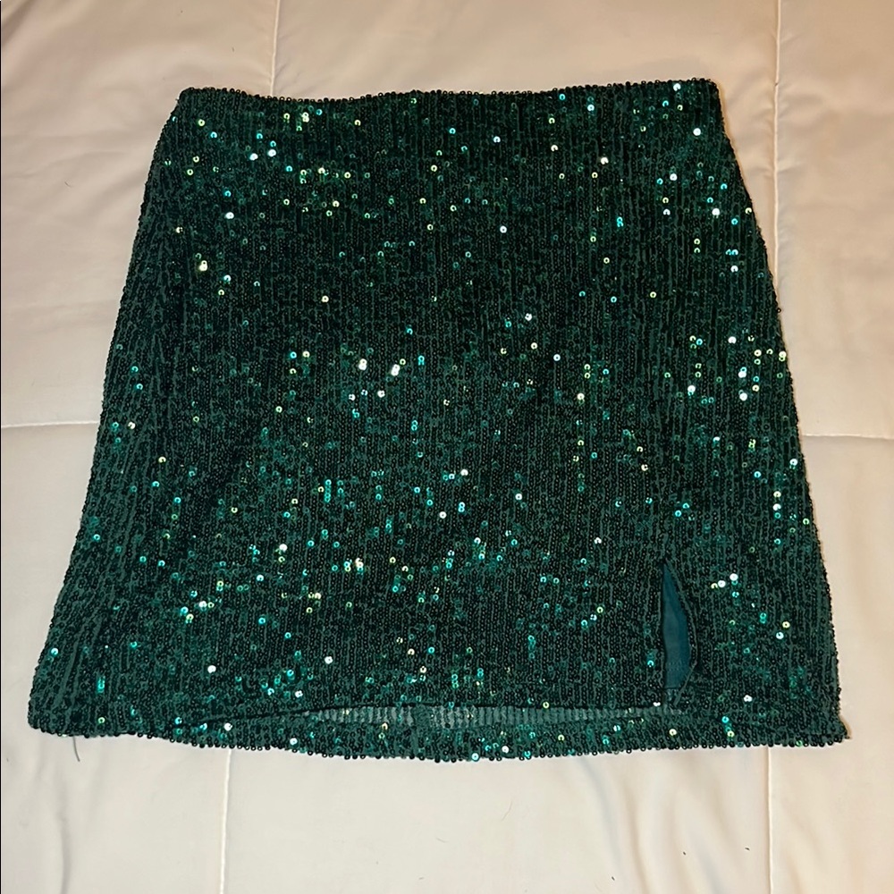 Art Class Green Sequin Pencil Mini Skirt